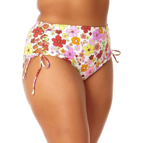 California Sunshine White High Waisted Floral Bikini Bottom Lace-Up Sides 2X - Picture 3 of 6